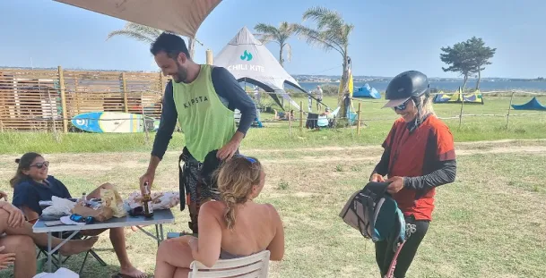 Group of kitesurfers enjoying a session at Lo Stagnone, Sicily